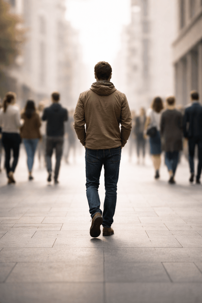 Walking through the city crowd